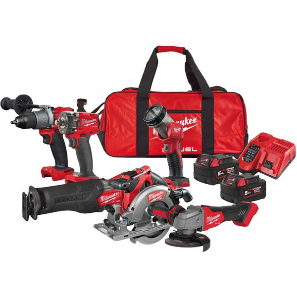 Zdjęcie 1 - Zestaw 6 narzędzi akumulatorowych PowerPack Milwaukee M18 FPP6L2-502B M18 FPD2 + M18 FIW2F12 + M18 CCS55-0 + M18 FSZ + M18 FSAG125X + M18 TLED-0 18V 2x5Ah 4933479423