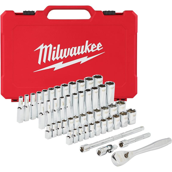 Zdjęcie 1 - Zestaw nasadek z grzechotką, typ metryczny i calowy 50 szt.  1/4” 4932464944 Milwaukee