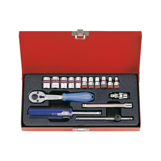 Zdjęcie 1 - ZESTAW NASADEK CALOWYCH 1/4" 16cz. KRÓTKIE 6-kąt. 5/32 - 1/2" Z GRZECHOTKĄ I AKCESORIAMI, KASETA 2516SR King Tony