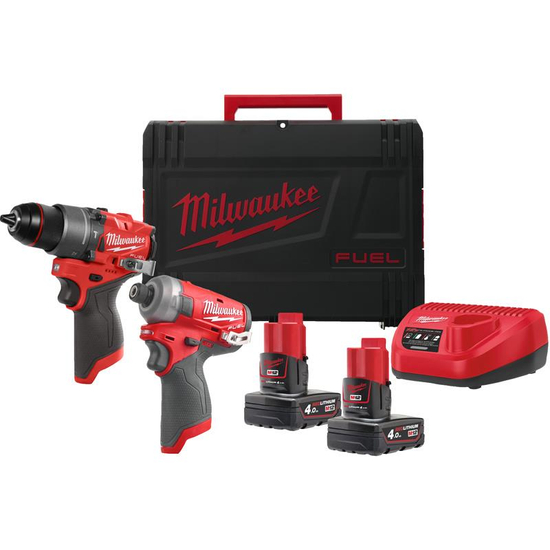 Zdjęcie 1 - Zestaw narzędzi akumulatorowych PowerPack Milwaukee M12 FPP2E2-402X Wiertarko-wkrętarka M12 FPD2 + Zakrętarka M12 FQID 12V 2x4Ah 4933480594