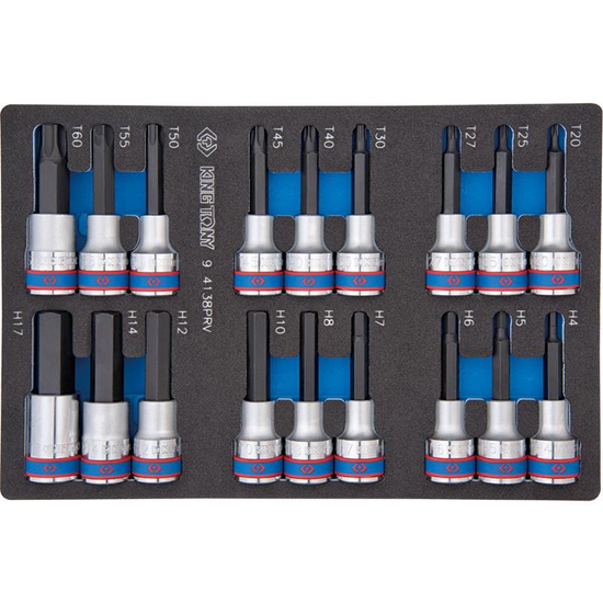 Zdjęcie 1 - ZESTAW DŁUGICH NASADEK 1/2" HEX H4 - H17 + TORX T20 - T60, WKŁAD Z PIANKI EVA DO WÓZKA 9-4138PRV King Tony