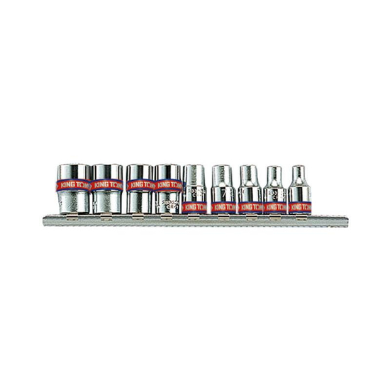 Zdjęcie 1 - ZESTAW NASADEK CALOWYCH 1/4" 9cz. KRÓTKIE, 6-kąt. 5/32 - 1/2" SZYNA 2509SR King Tony