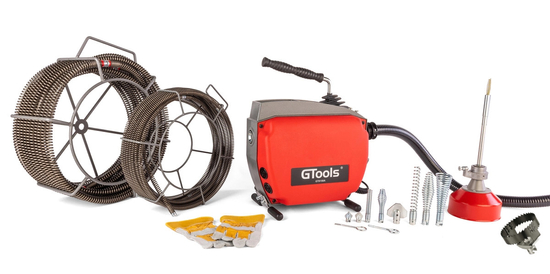 Zdjęcie 1 - Przepychacz do rur kanalizacji  G-TOOLS 150A 16mm/22mm z adapterem 8mm + Głowica do do cięcia korzeni 