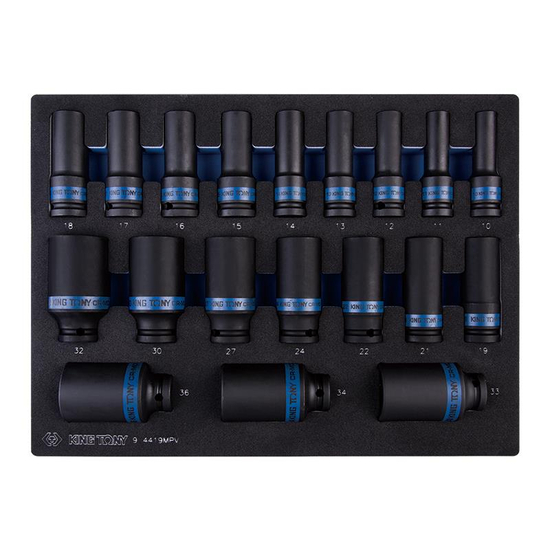 Zdjęcie 1 - ZESTAW NASADEK UDAROWYCH 1/2" 19 cz. DŁUGIE 6-KĄT, 10 - 36mm, WKŁAD Z PIANKI EVA DO WÓZKA 9-4419MPV King Tony