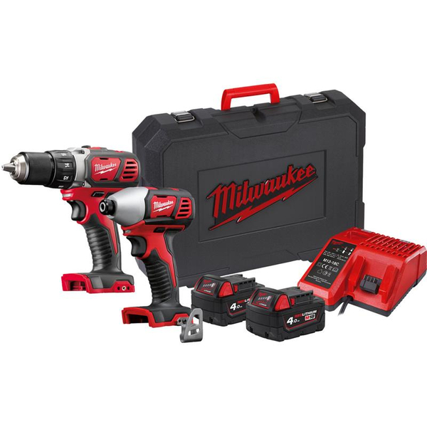 Zdjęcie 1 - Zestaw narzędzi akumulatorowych PowerPack Milwaukee M18 BPP2D-402C Wiertarko-wkrętarka M18 BDD-0 + Zakrętarka M18 BID-0 18V 2x4Ah 4933447126