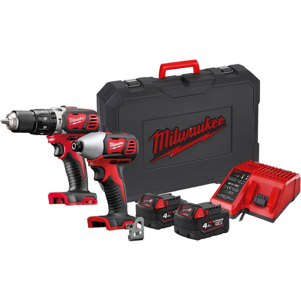 Zdjęcie 1 - Zestaw narzędzi akumulatorowych PowerPack Milwaukee M18 BPP2C-402C Wiertarko-wkrętarka M18 BPD-0 + Zakrętarka M18 BID-0 18V 2x4Ah 4933443552