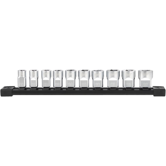 Zdjęcie 1 - Zestaw nasadek metrycznych 3/8˝ 10 szt. na szynie (10-19mm) Milwaukee 4932492507