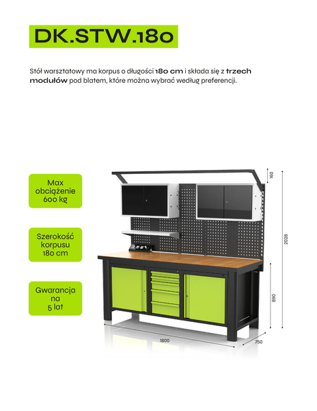 Zdjęcie 2 - Stół warsztatowy 180cm z trzema modułami DK.STW.180 [MOŻLIWOSĆ KONFIGURACJI]