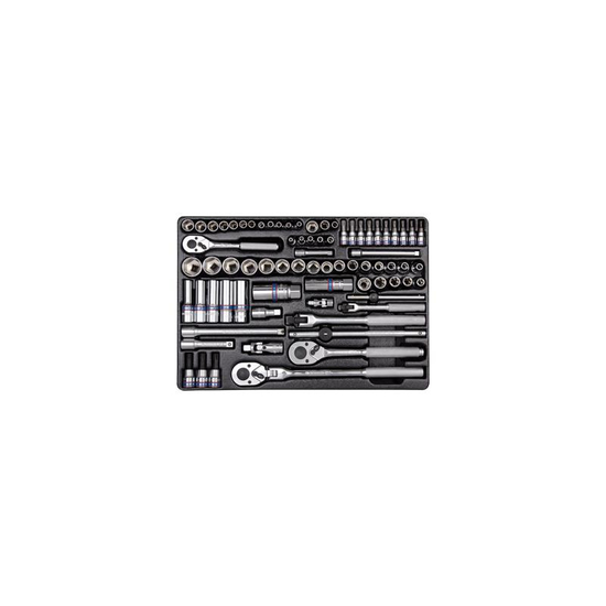 Zdjęcie 1 - ZESTAW NASADEK 1/4" + 3/8" 75cz. KRÓTKIE / DŁUGIE / IMBUSY / GWIAZDKI, 6-kąt. 4 - 22mm Z AKCESORIAMI, WKŁAD DO WÓZKA 9-5575MR King Tony
