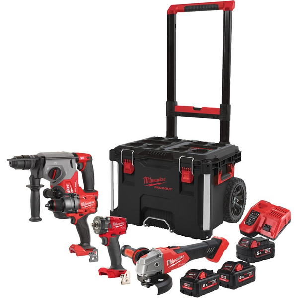 Zdjęcie 1 - Zestaw 4 narzędzi akumulatorowych PowerPack Milwaukee M18 FPP4C-555T M18 FPD3 + M18 FHX + M18 FSAG125XB + M18 FIW2F12 18V 2x5.5Ah 1x5Ah 4933492525